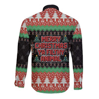 Merry Christmas Ya Filthy Animal Long Sleeve Button Shirt Retro Christmas Humor - Wonder Print Shop