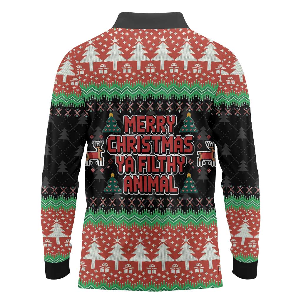 Merry Christmas Ya Filthy Animal Long Sleeve Polo Shirt Retro Christmas Humor - Wonder Print Shop
