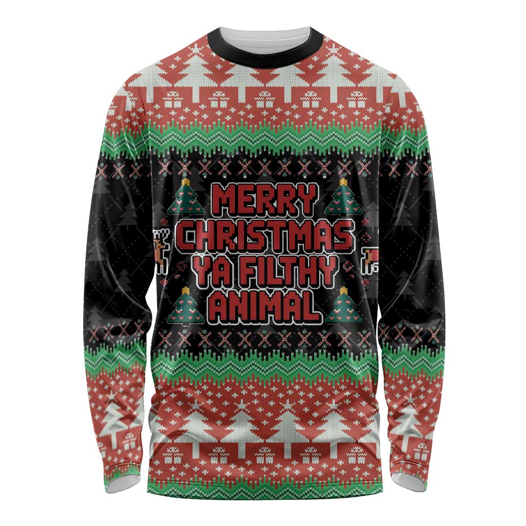 Merry Christmas Ya Filthy Animal Long Sleeve Shirt Retro Christmas Humor - Wonder Print Shop