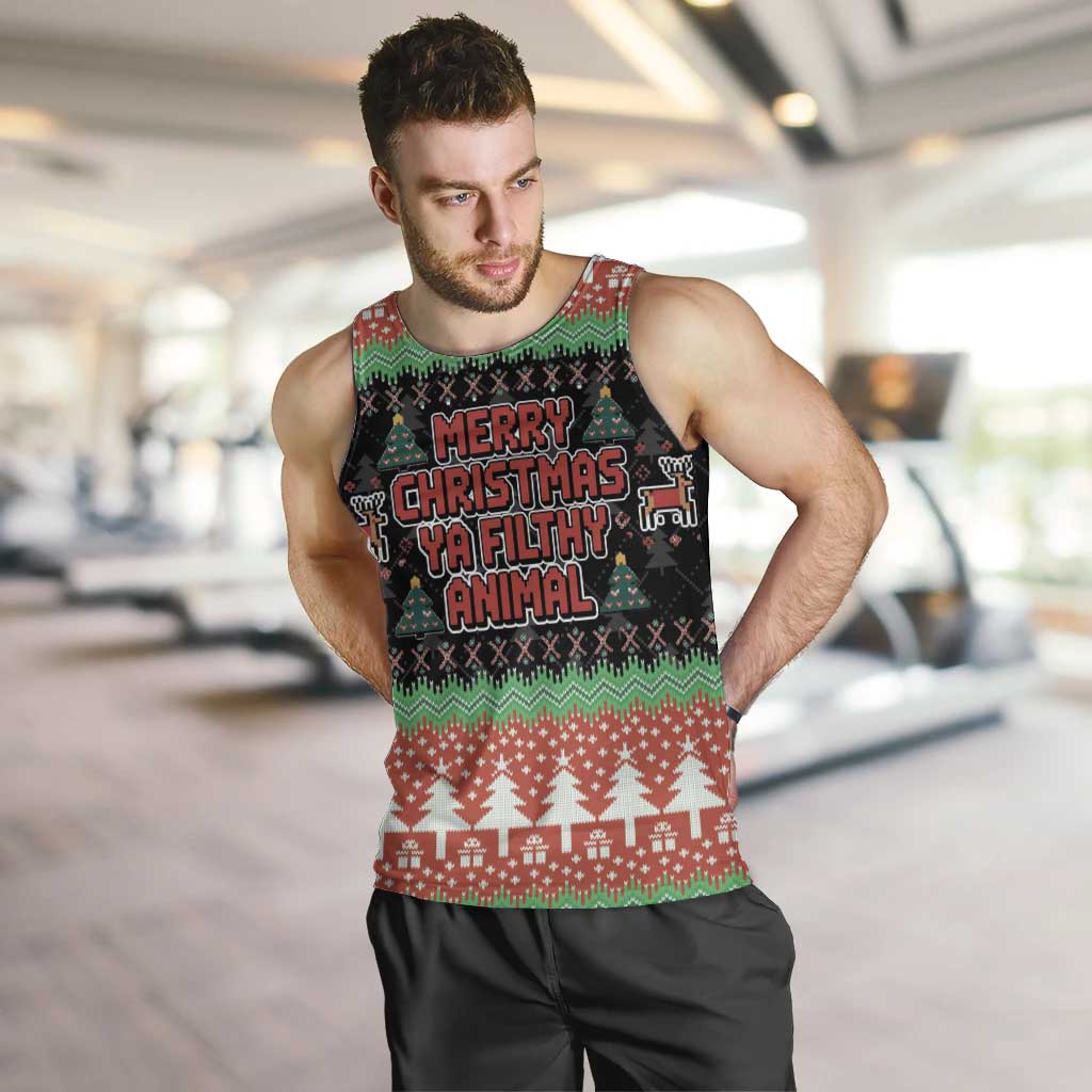 Merry Christmas Ya Filthy Animal Men Tank Top Retro Christmas Humor - Wonder Print Shop