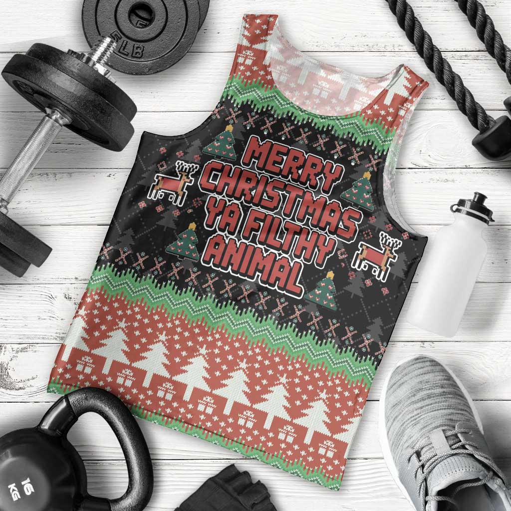 Merry Christmas Ya Filthy Animal Men Tank Top Retro Christmas Humor - Wonder Print Shop