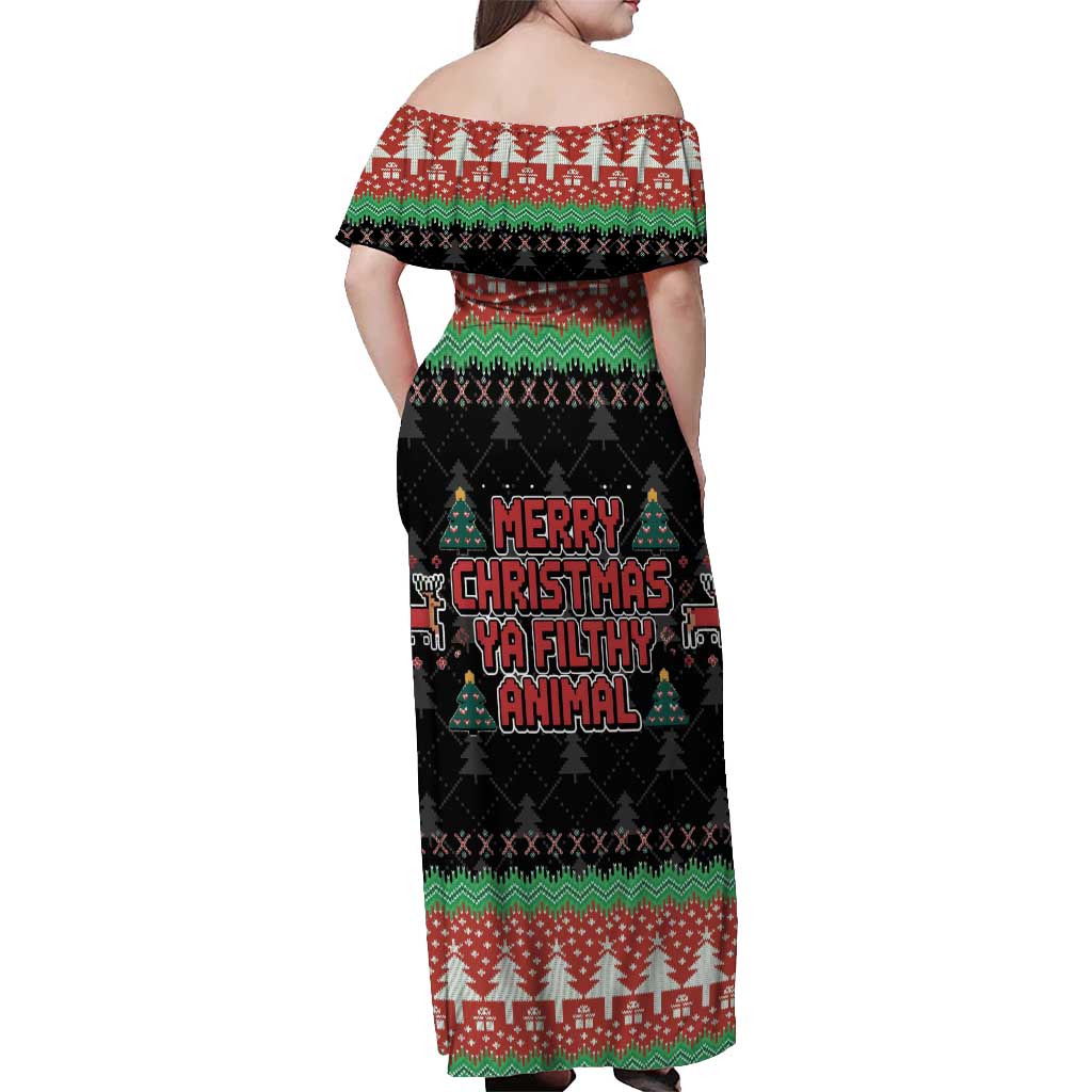 Merry Christmas Ya Filthy Animal Off Shoulder Maxi Dress Retro Christmas Humor - Wonder Print Shop
