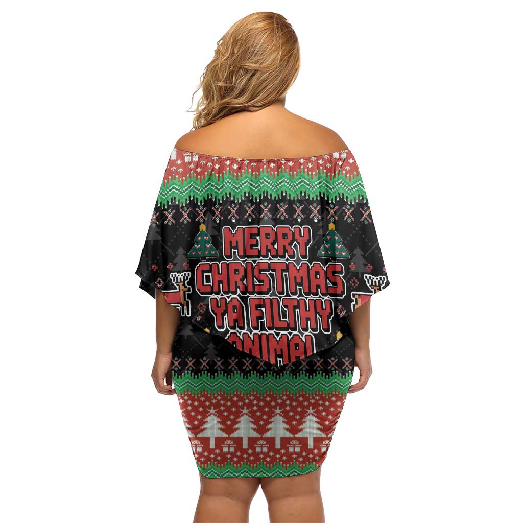 Merry Christmas Ya Filthy Animal Off Shoulder Short Dress Retro Christmas Humor - Wonder Print Shop