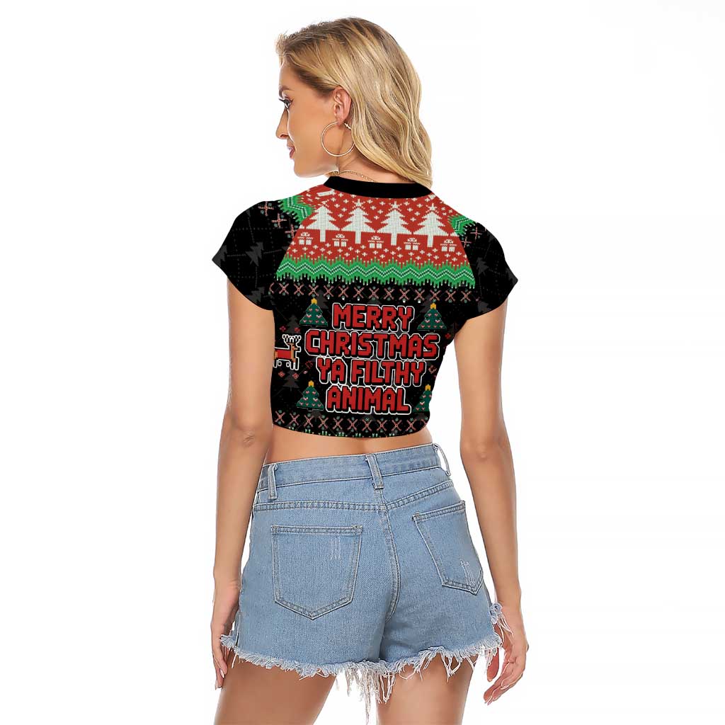 Merry Christmas Ya Filthy Animal Raglan Cropped T Shirt Retro Christmas Humor - Wonder Print Shop