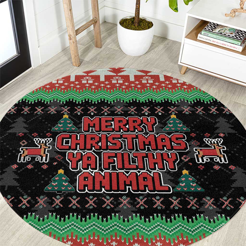 Merry Christmas Ya Filthy Animal Round Carpet Retro Christmas Humor - Wonder Print Shop