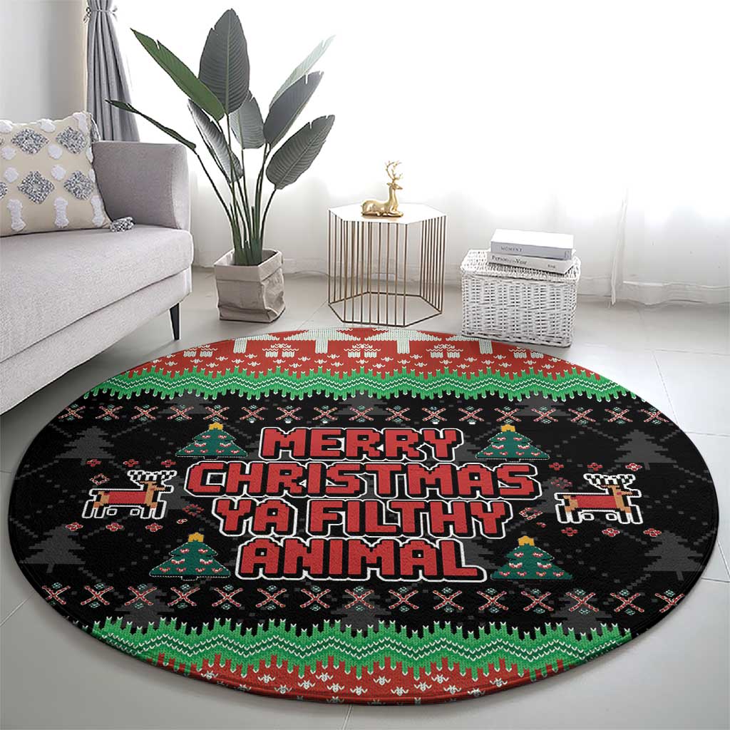 Merry Christmas Ya Filthy Animal Round Carpet Retro Christmas Humor - Wonder Print Shop