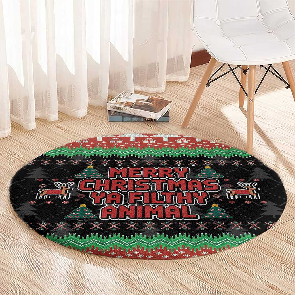 Merry Christmas Ya Filthy Animal Round Carpet Retro Christmas Humor - Wonder Print Shop