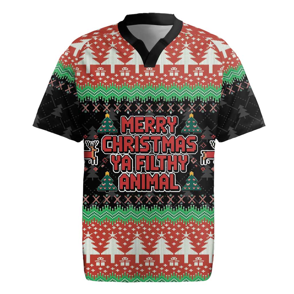 Merry Christmas Ya Filthy Animal Rugby Jersey Retro Christmas Humor - Wonder Print Shop