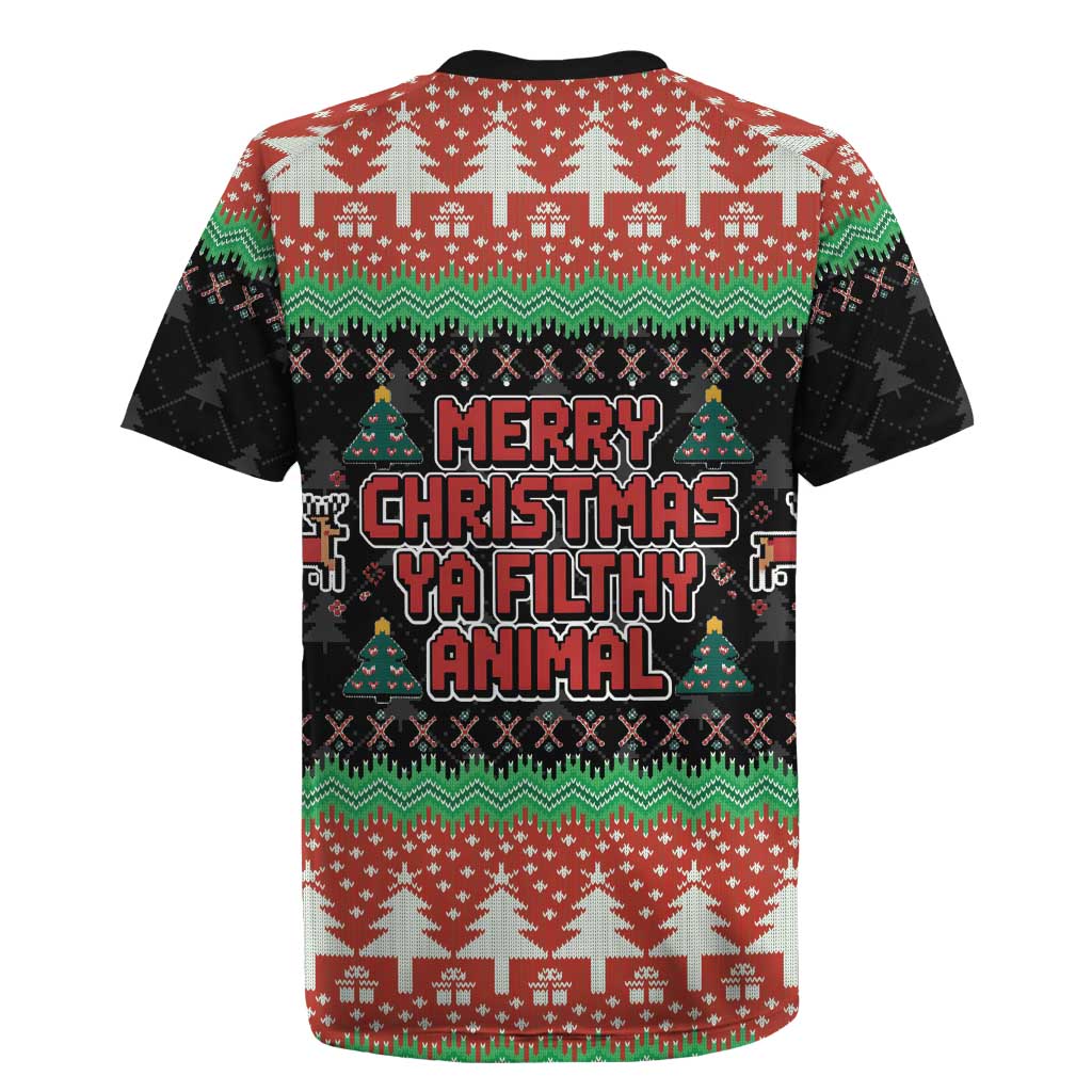 Merry Christmas Ya Filthy Animal Rugby Jersey Retro Christmas Humor - Wonder Print Shop
