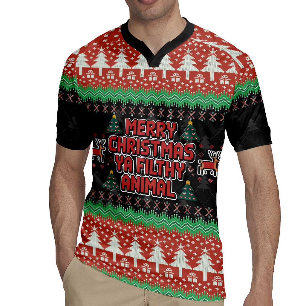 Merry Christmas Ya Filthy Animal Rugby Jersey Retro Christmas Humor - Wonder Print Shop