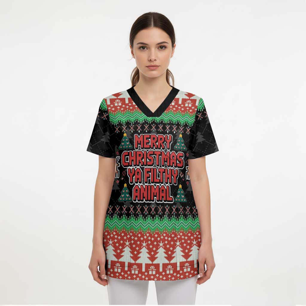 Merry Christmas Ya Filthy Animal Scrub Top Retro Christmas Humor - Wonder Print Shop