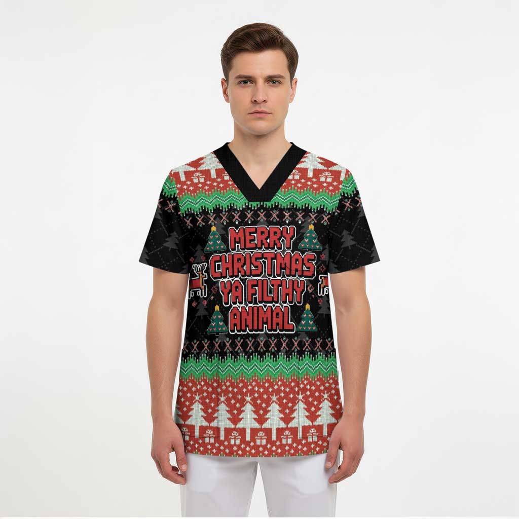Merry Christmas Ya Filthy Animal Scrub Top Retro Christmas Humor - Wonder Print Shop