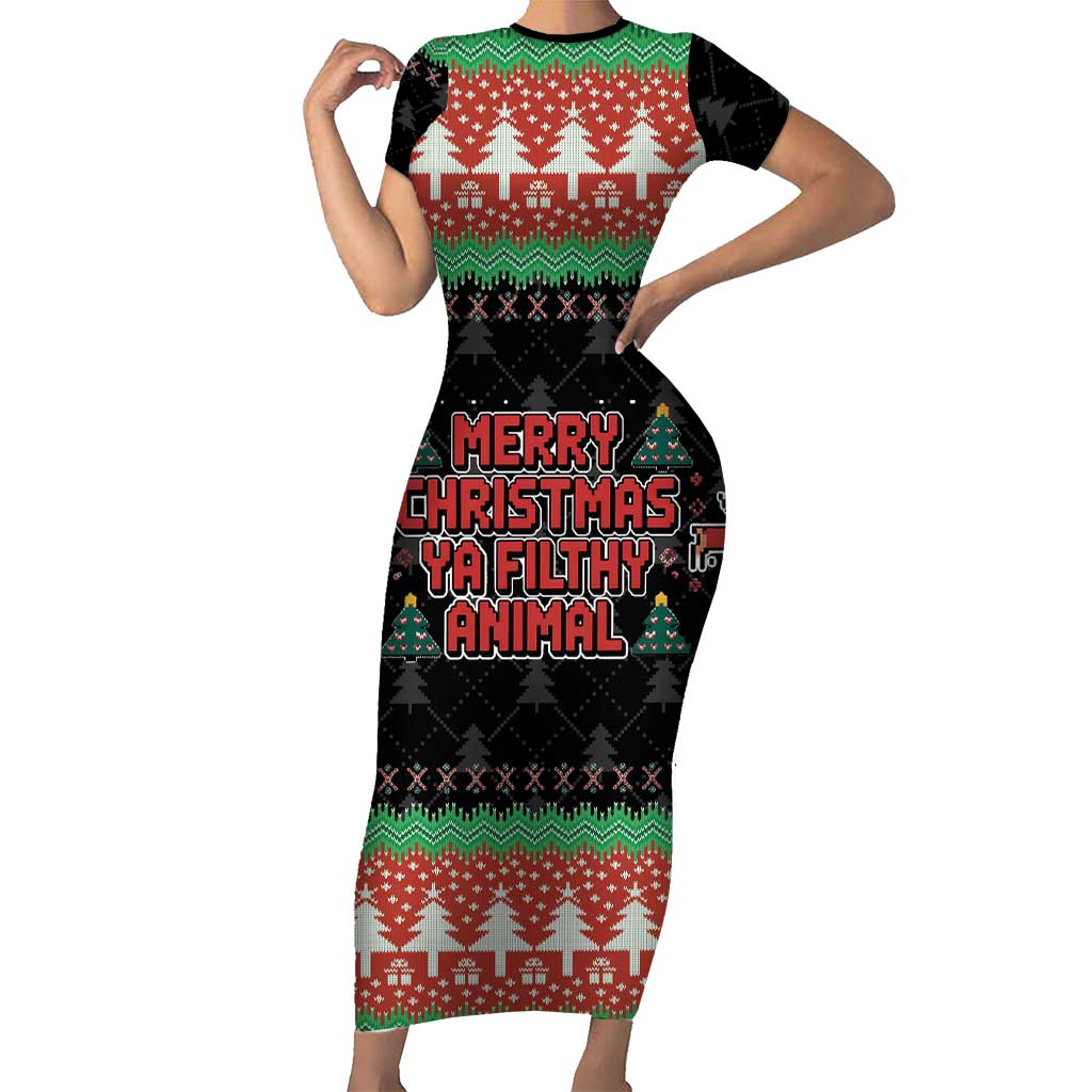 Merry Christmas Ya Filthy Animal Short Sleeve Bodycon Dress Retro Christmas Humor - Wonder Print Shop