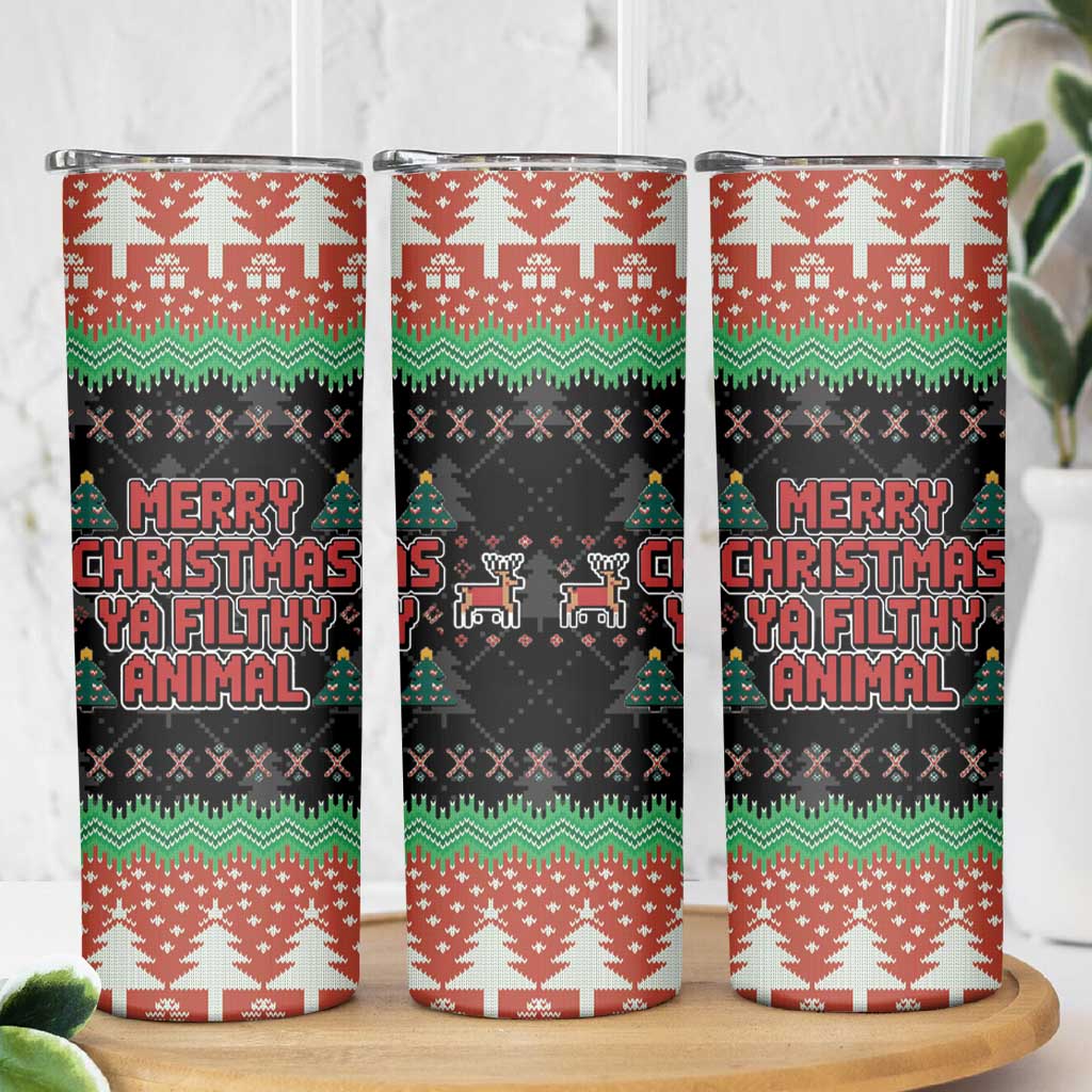 Merry Christmas Ya Filthy Animal Skinny Tumbler Retro Christmas Humor - Wonder Print Shop