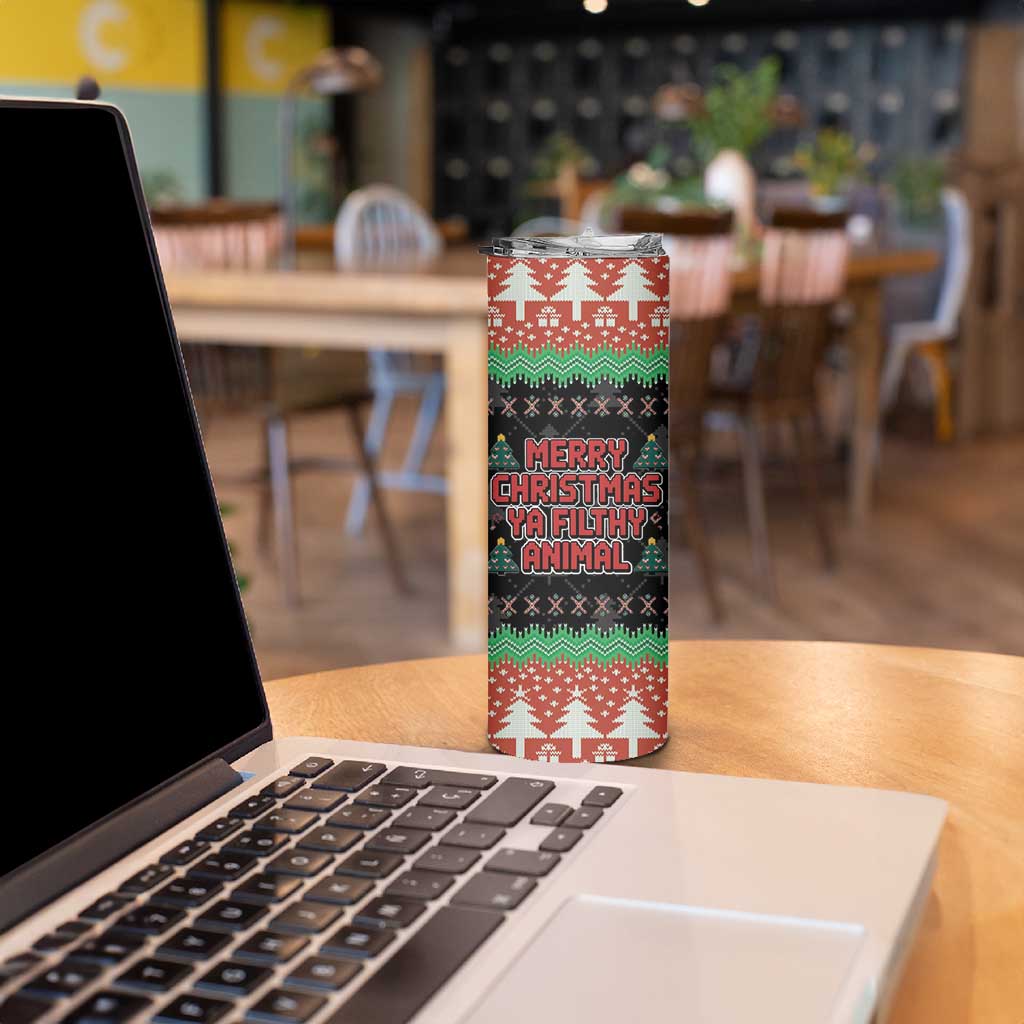 Merry Christmas Ya Filthy Animal Skinny Tumbler Retro Christmas Humor - Wonder Print Shop