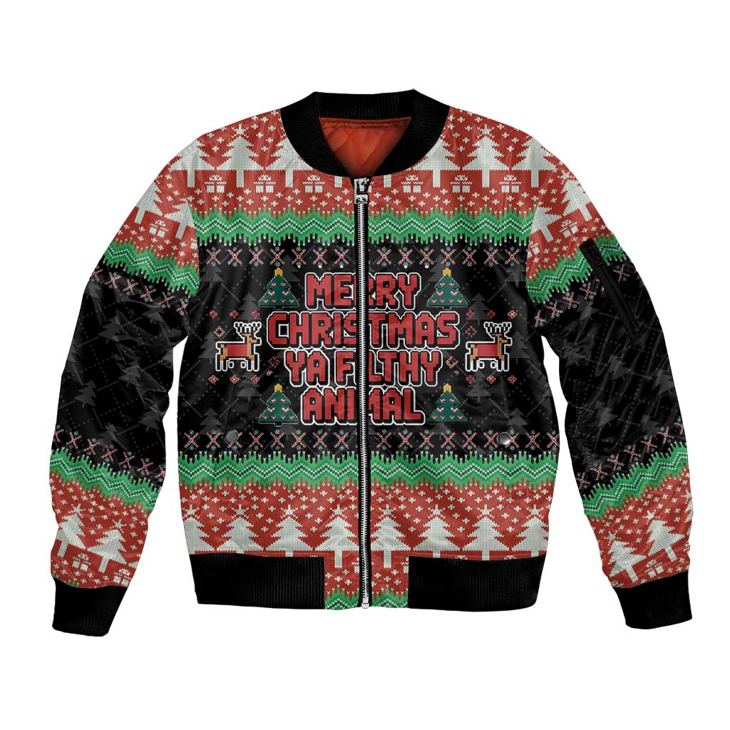 Merry Christmas Ya Filthy Animal Sleeve Zip Bomber Jacket Retro Christmas Humor - Wonder Print Shop