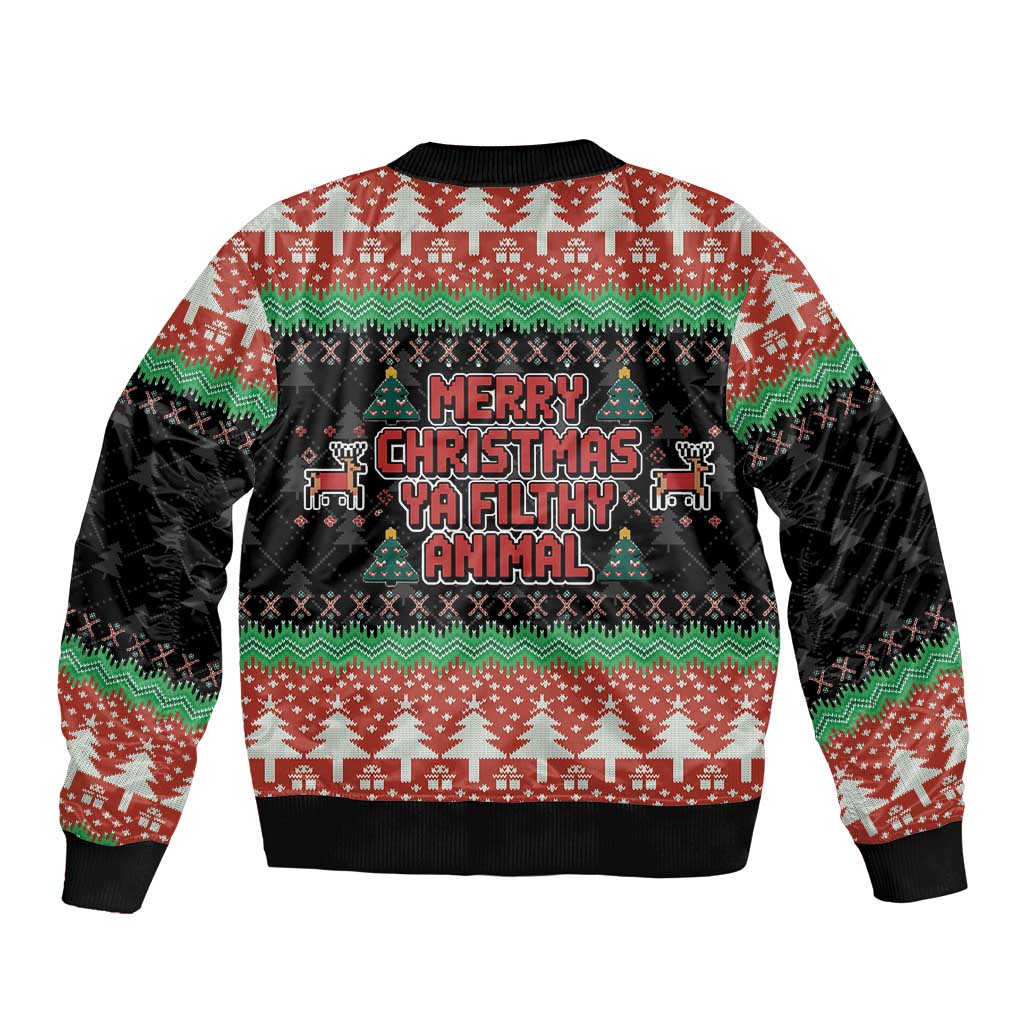 Merry Christmas Ya Filthy Animal Sleeve Zip Bomber Jacket Retro Christmas Humor - Wonder Print Shop