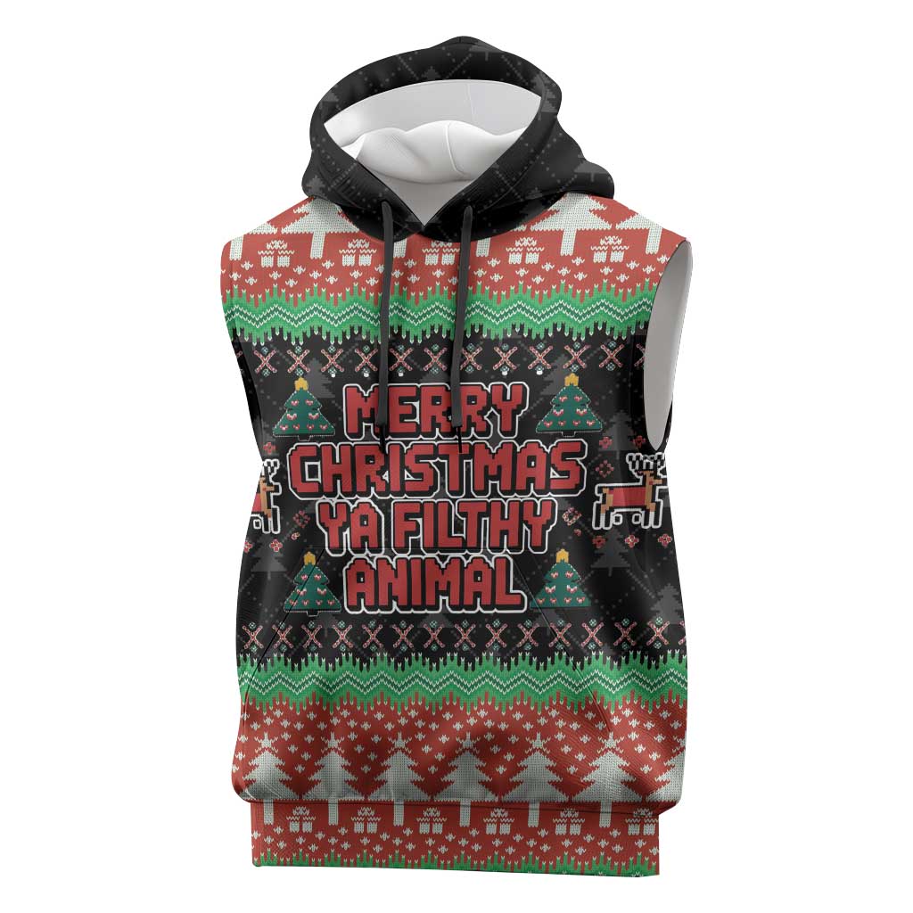 Merry Christmas Ya Filthy Animal Sleeveless Hoodie Retro Christmas Humor - Wonder Print Shop