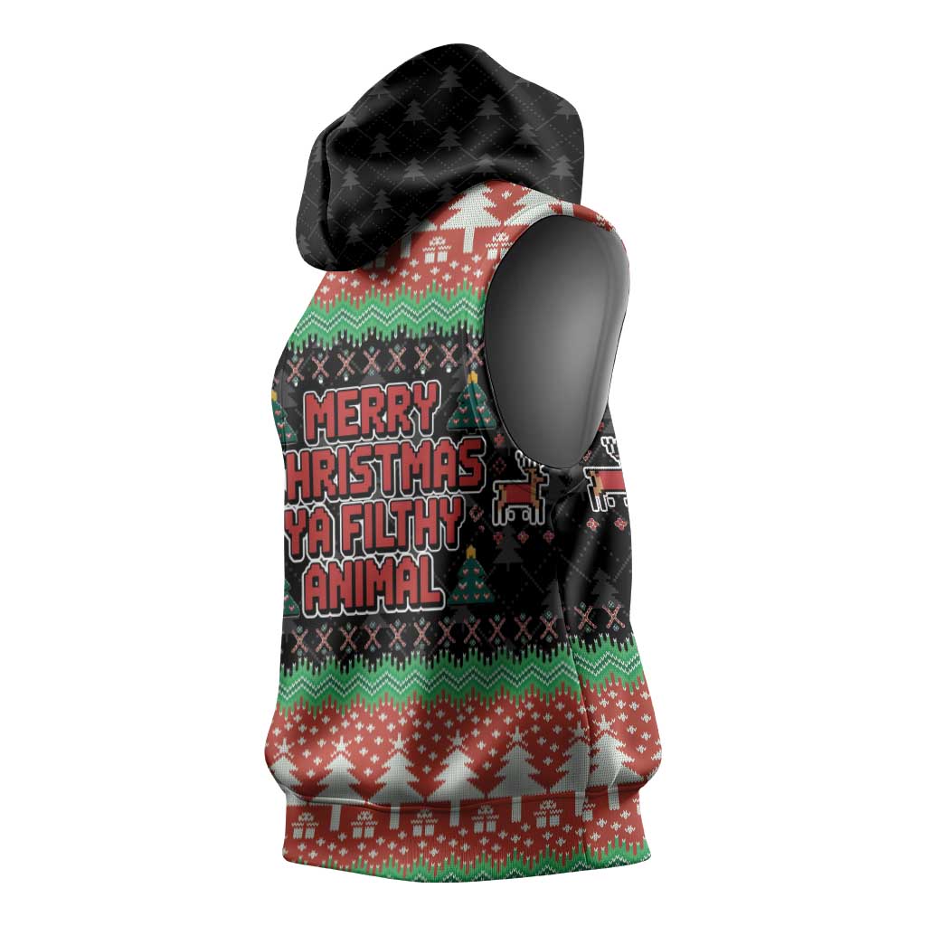Merry Christmas Ya Filthy Animal Sleeveless Hoodie Retro Christmas Humor - Wonder Print Shop