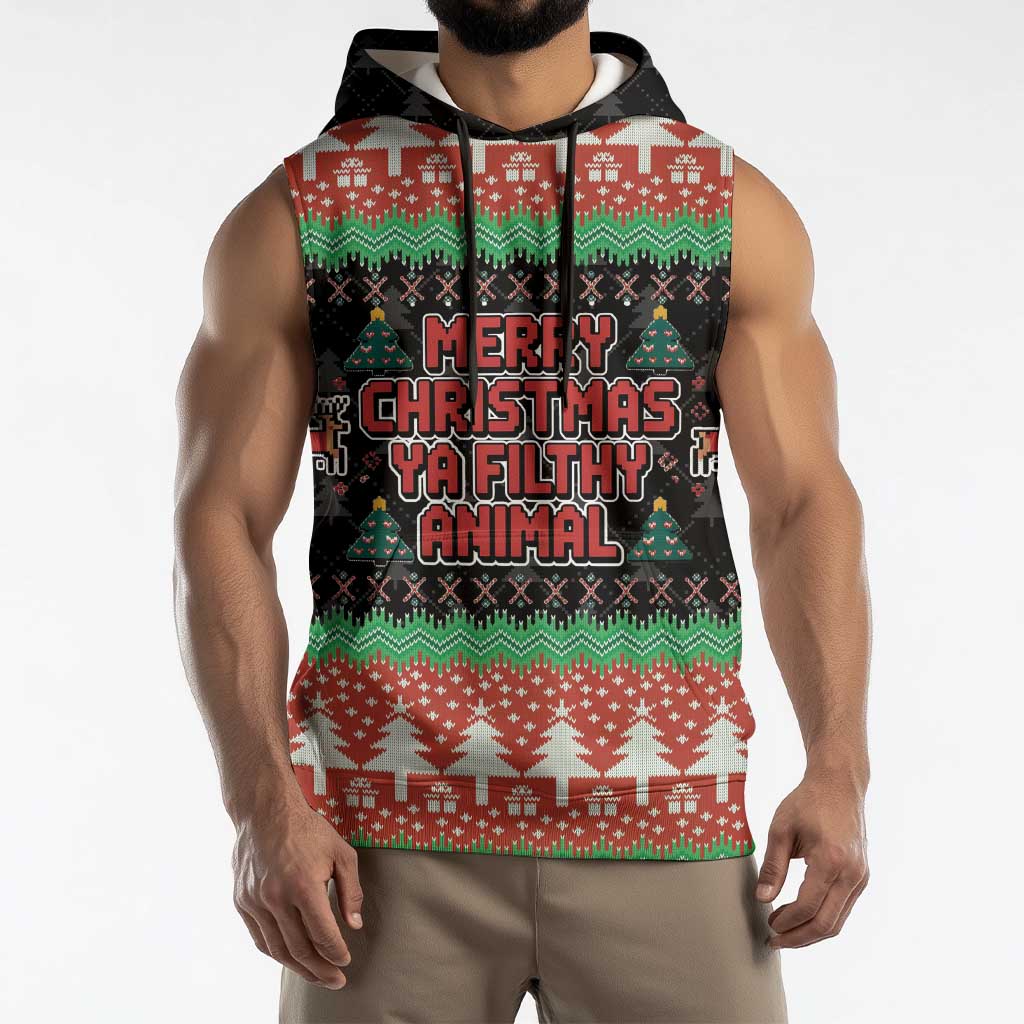 Merry Christmas Ya Filthy Animal Sleeveless Hoodie Retro Christmas Humor - Wonder Print Shop