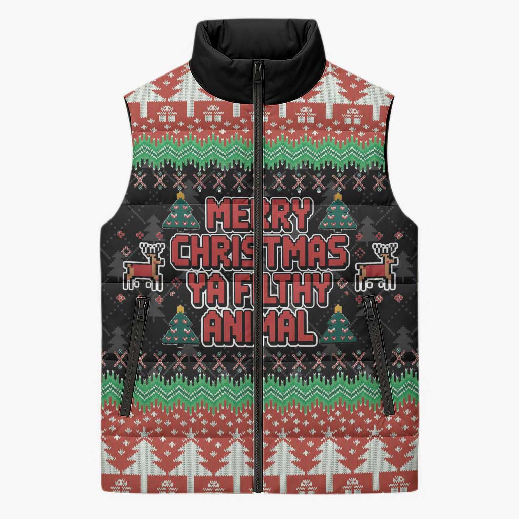 Merry Christmas Ya Filthy Animal Sleeveless Puffer Jacket Retro Christmas Humor - Wonder Print Shop