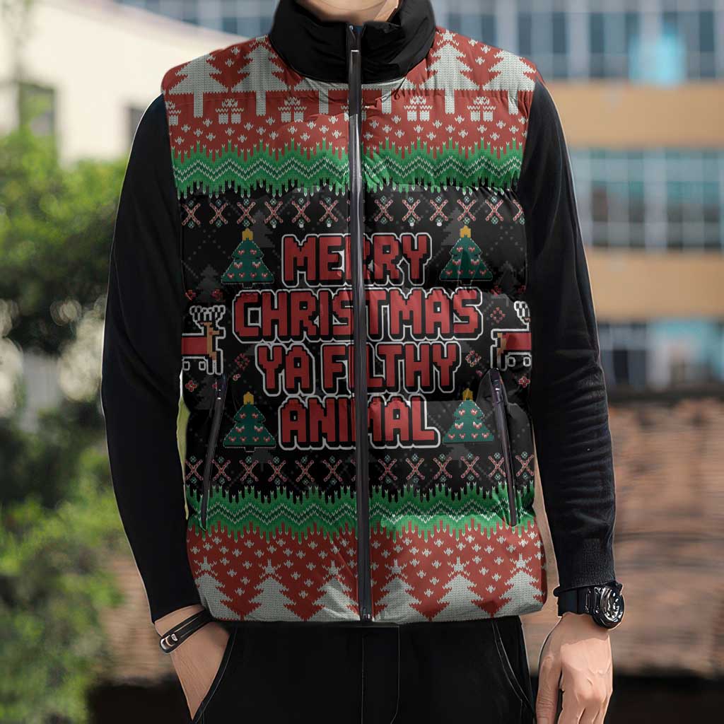 Merry Christmas Ya Filthy Animal Sleeveless Puffer Jacket Retro Christmas Humor - Wonder Print Shop