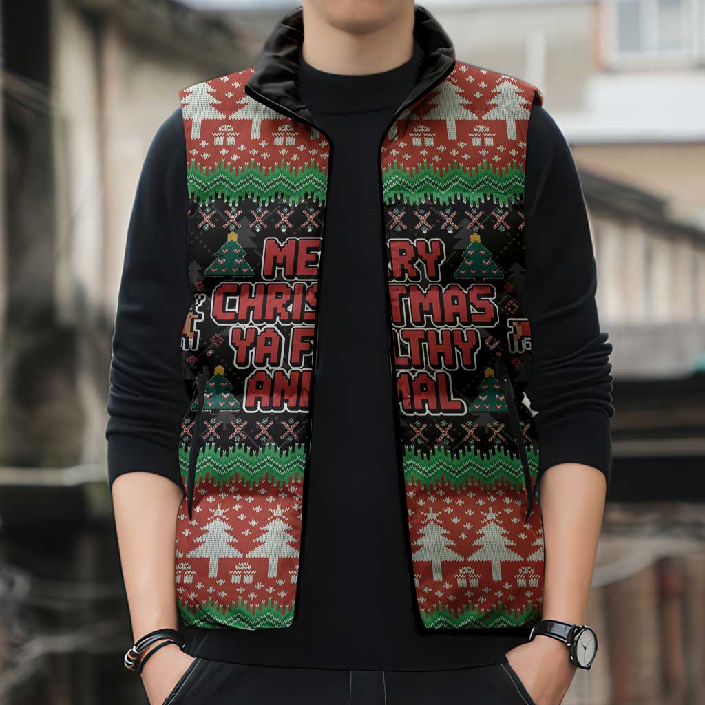 Merry Christmas Ya Filthy Animal Sleeveless Puffer Jacket Retro Christmas Humor - Wonder Print Shop