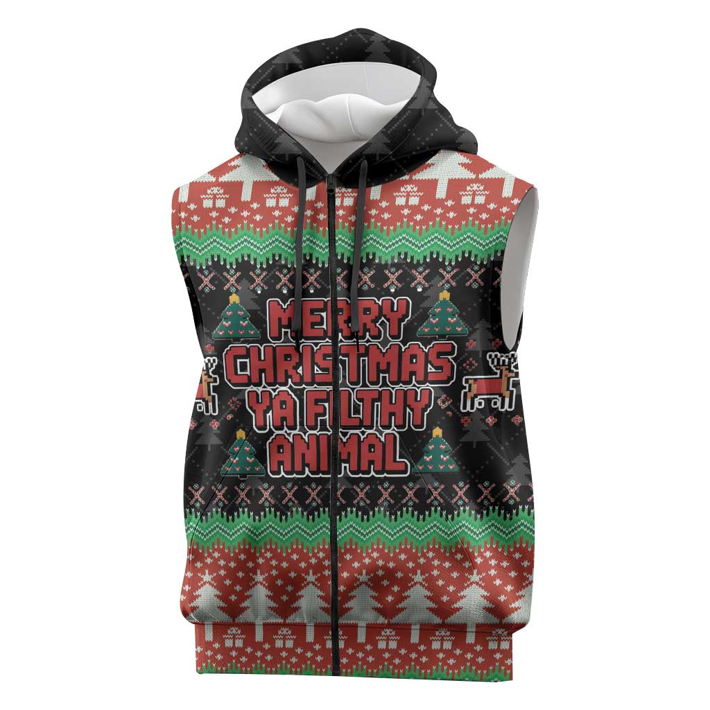 Merry Christmas Ya Filthy Animal Sleeveless Zip Hoodie Retro Christmas Humor - Wonder Print Shop
