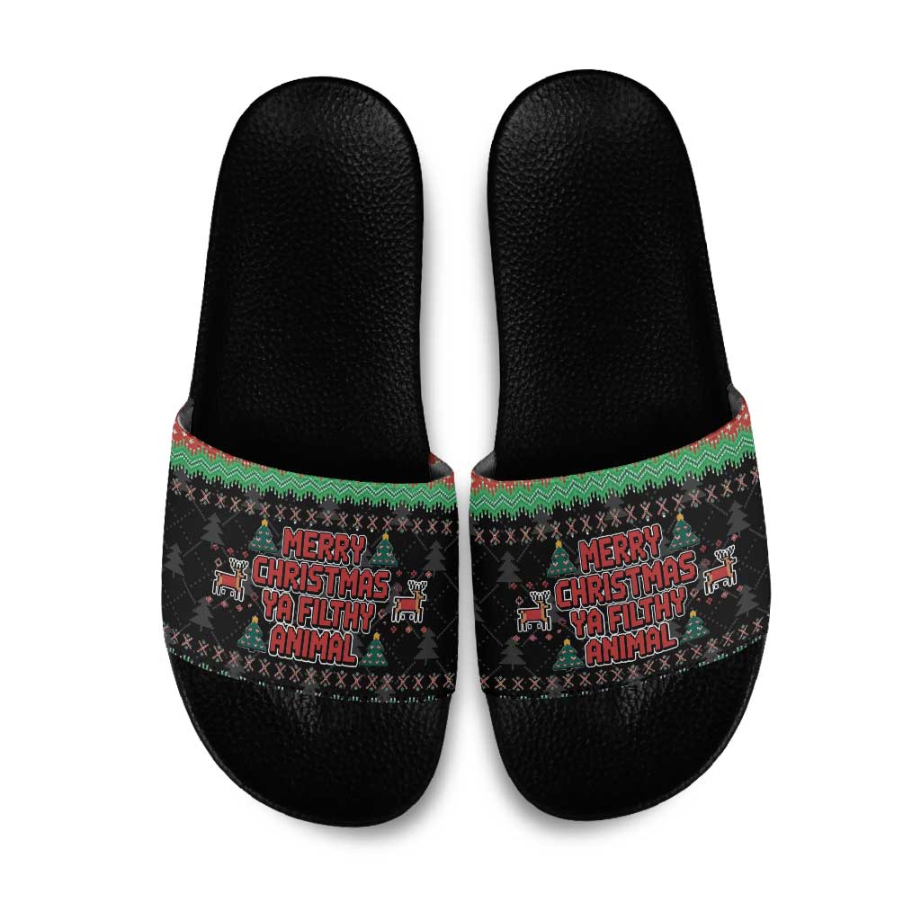Merry Christmas Ya Filthy Animal Slide Sandals Retro Christmas Humor - Wonder Print Shop