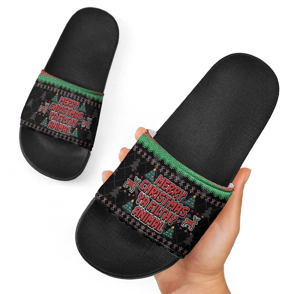 Merry Christmas Ya Filthy Animal Slide Sandals Retro Christmas Humor - Wonder Print Shop