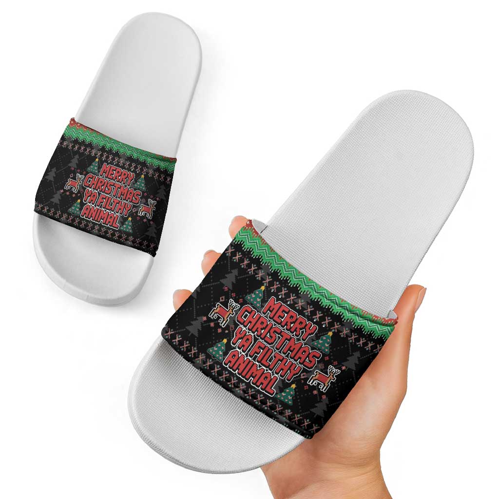 Merry Christmas Ya Filthy Animal Slide Sandals Retro Christmas Humor - Wonder Print Shop