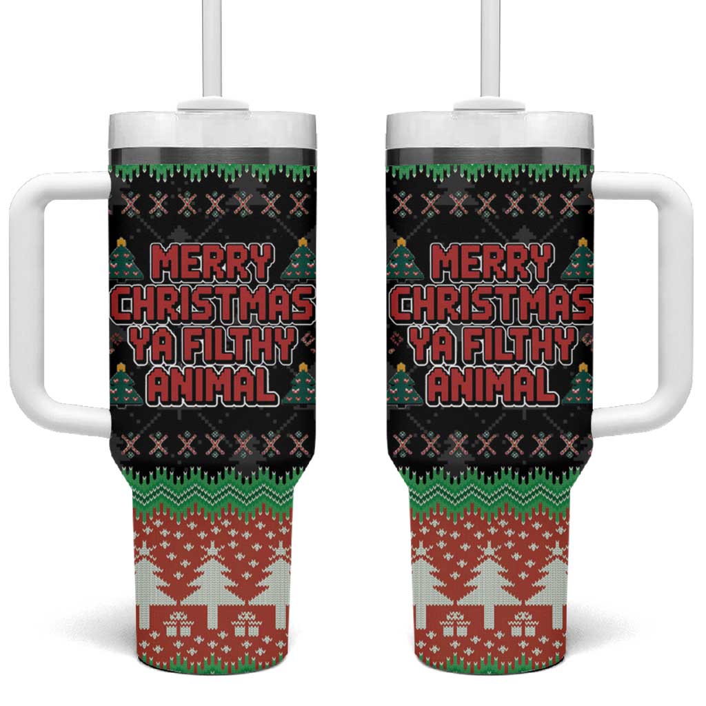 Merry Christmas Ya Filthy Animal Tumbler With Handle Retro Christmas Humor - Wonder Print Shop