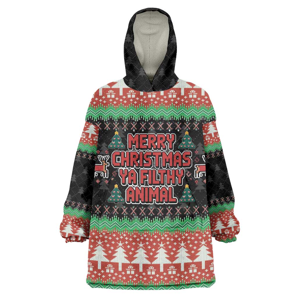 Merry Christmas Ya Filthy Animal Wearable Blanket Hoodie Retro Christmas Humor - Wonder Print Shop