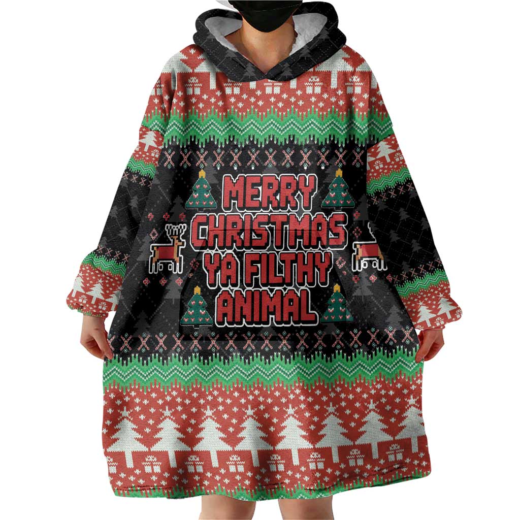 Merry Christmas Ya Filthy Animal Wearable Blanket Hoodie Retro Christmas Humor - Wonder Print Shop