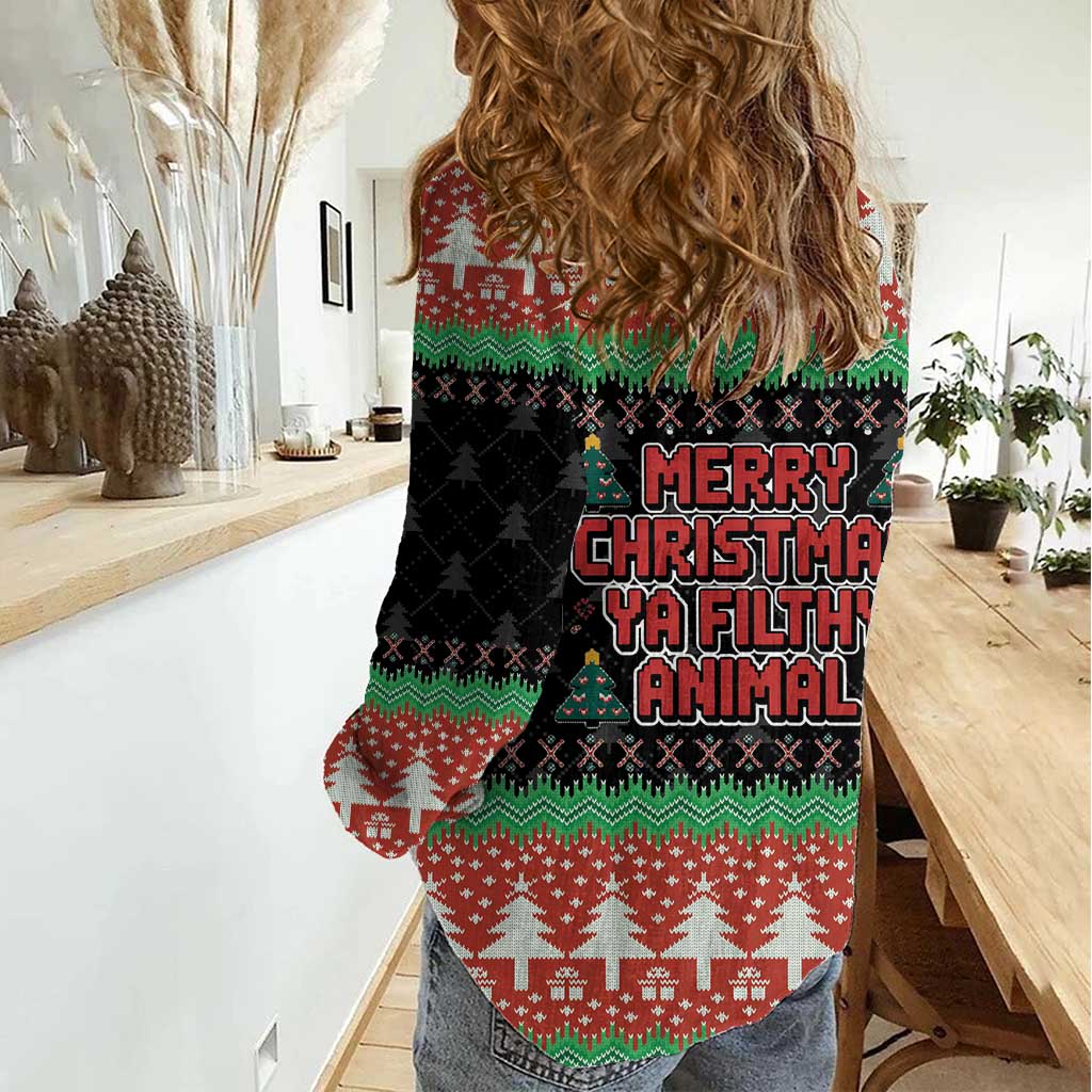 Merry Christmas Ya Filthy Animal Women Casual Shirt Retro Christmas Humor - Wonder Print Shop
