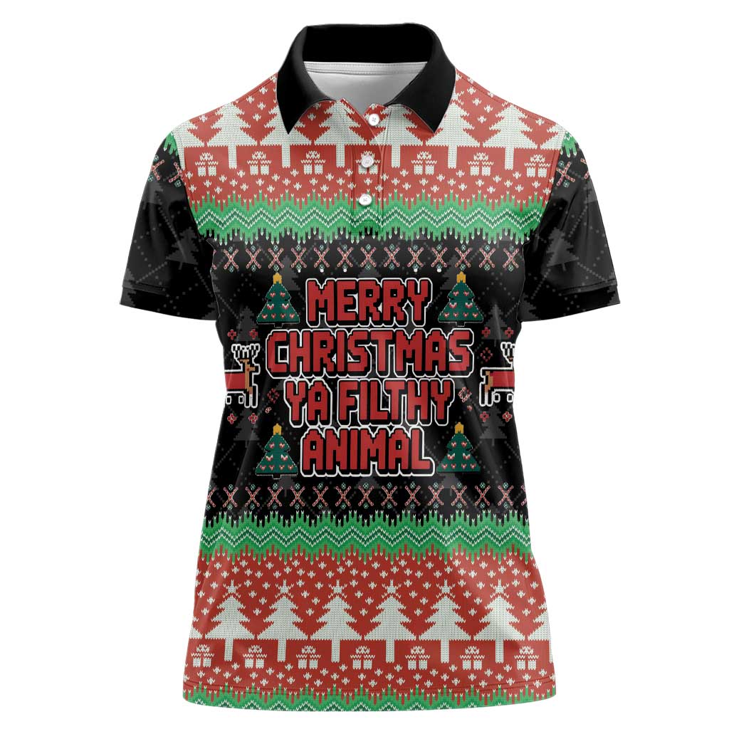 Merry Christmas Ya Filthy Animal Women Polo Shirt Retro Christmas Humor - Wonder Print Shop