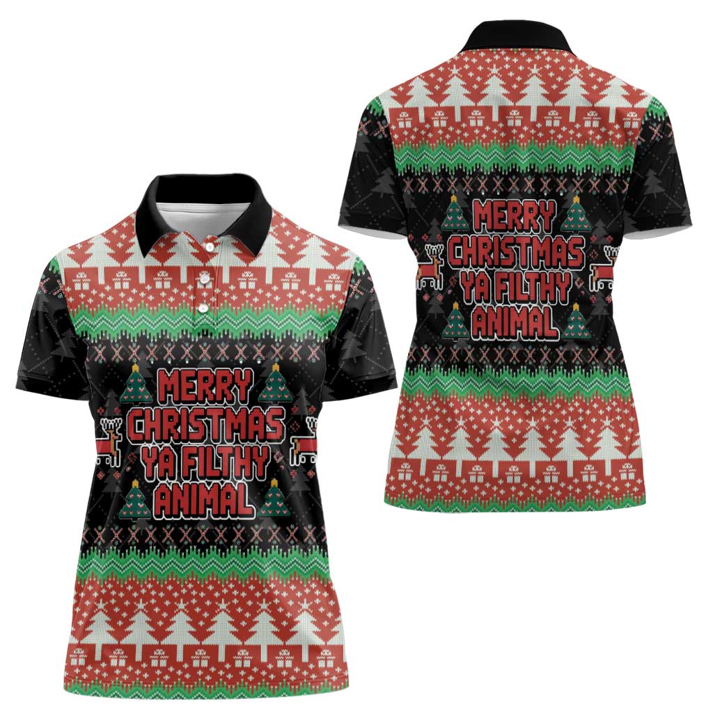 Merry Christmas Ya Filthy Animal Women Polo Shirt Retro Christmas Humor - Wonder Print Shop