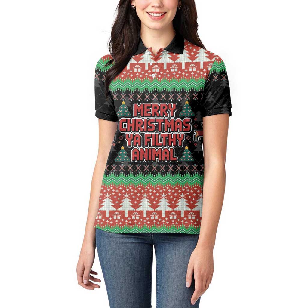 Merry Christmas Ya Filthy Animal Women Polo Shirt Retro Christmas Humor - Wonder Print Shop
