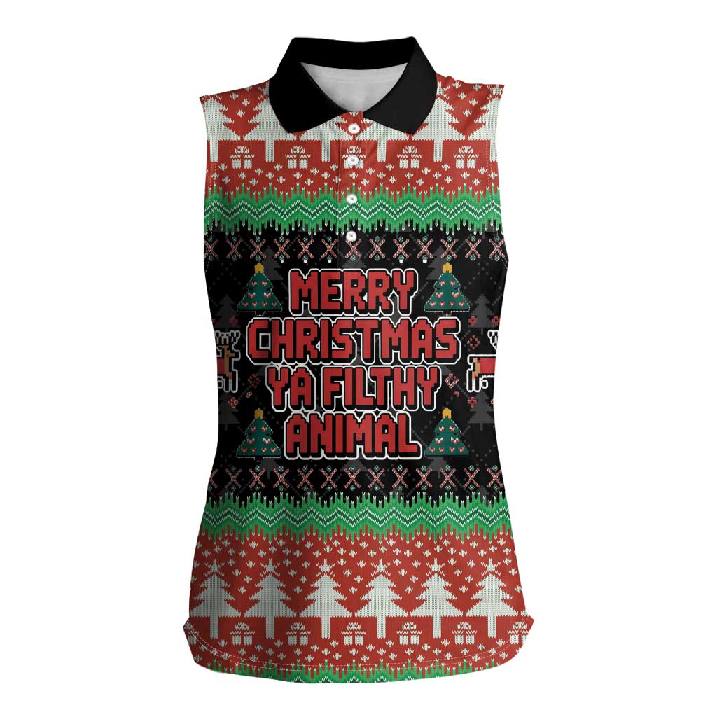Merry Christmas Ya Filthy Animal Women Sleeveless Polo Shirt Retro Christmas Humor - Wonder Print Shop