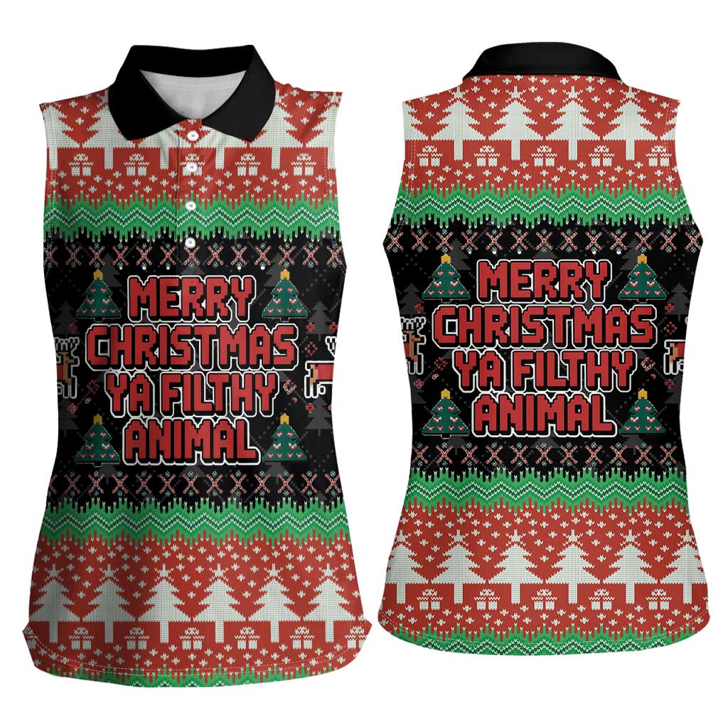 Merry Christmas Ya Filthy Animal Women Sleeveless Polo Shirt Retro Christmas Humor - Wonder Print Shop