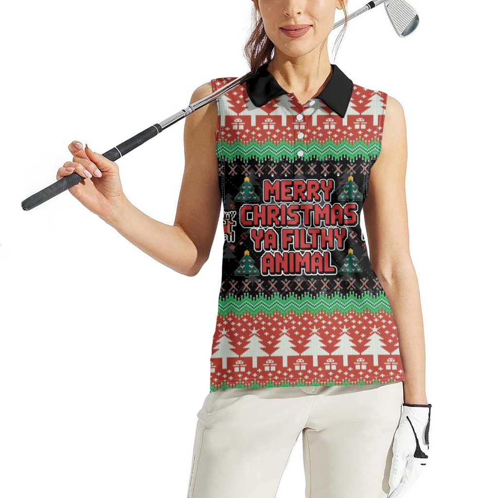 Merry Christmas Ya Filthy Animal Women Sleeveless Polo Shirt Retro Christmas Humor - Wonder Print Shop