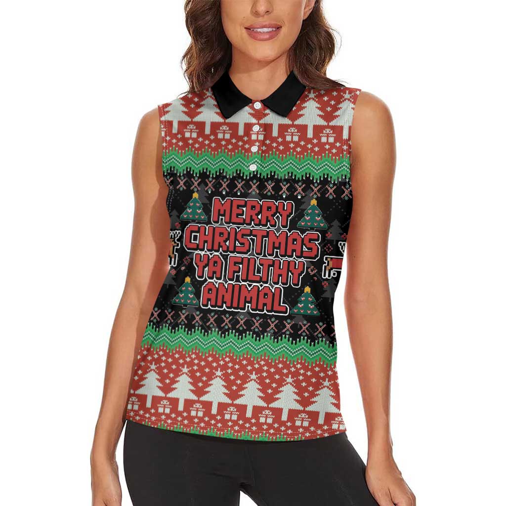 Merry Christmas Ya Filthy Animal Women Sleeveless Polo Shirt Retro Christmas Humor - Wonder Print Shop