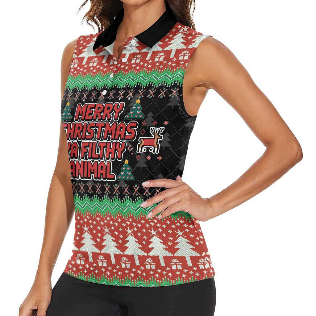 Merry Christmas Ya Filthy Animal Women Sleeveless Polo Shirt Retro Christmas Humor - Wonder Print Shop