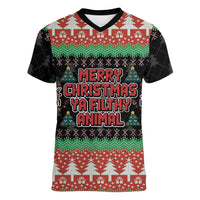Merry Christmas Ya Filthy Animal Women V-Neck T-Shirt Retro Christmas Humor - Wonder Print Shop