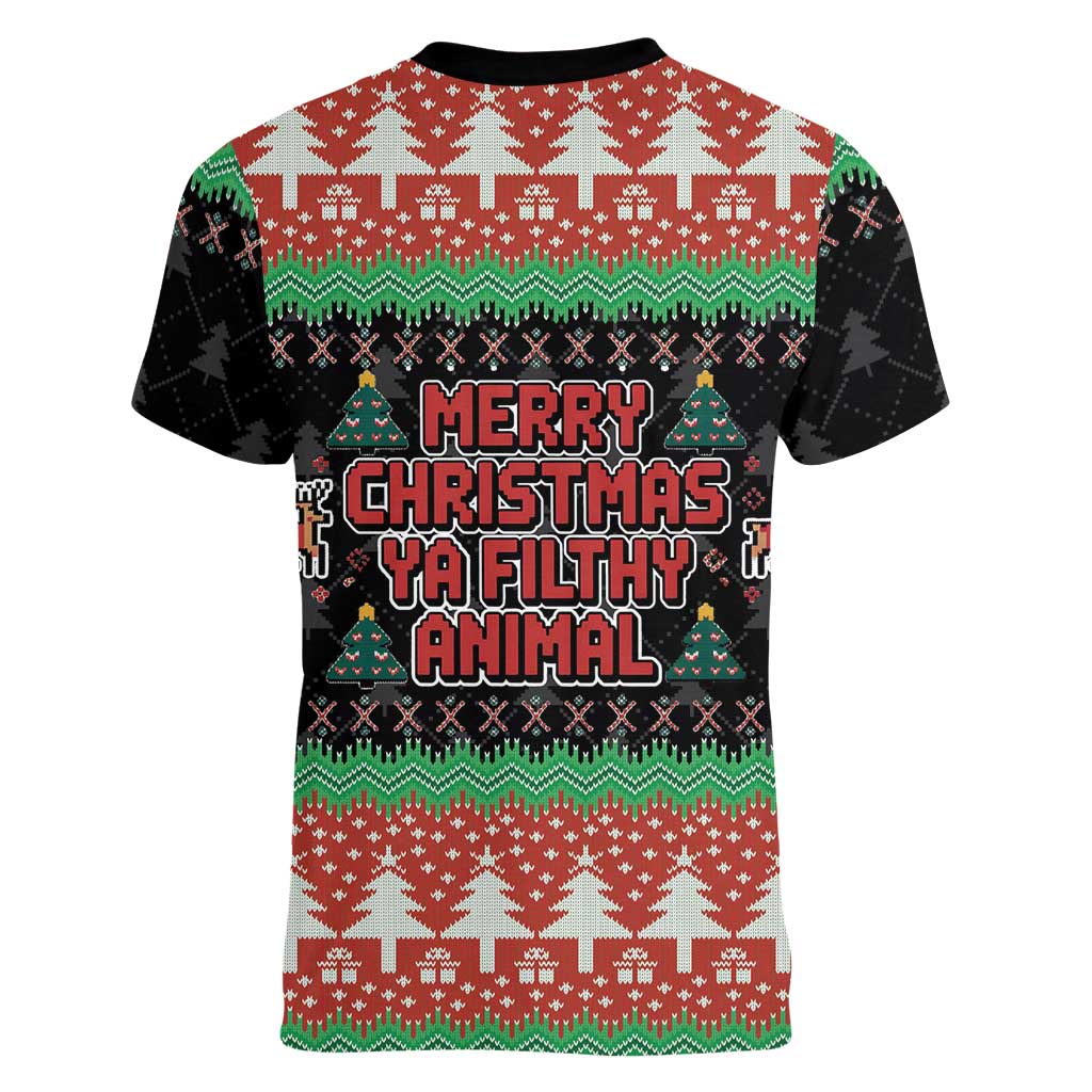 Merry Christmas Ya Filthy Animal Women V-Neck T-Shirt Retro Christmas Humor - Wonder Print Shop