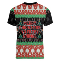 Merry Christmas Ya Filthy Animal Women V-Neck T-Shirt Retro Christmas Humor - Wonder Print Shop