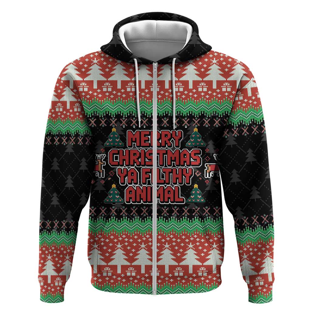 Merry Christmas Ya Filthy Animal Zip Hoodie Retro Christmas Humor - Wonder Print Shop