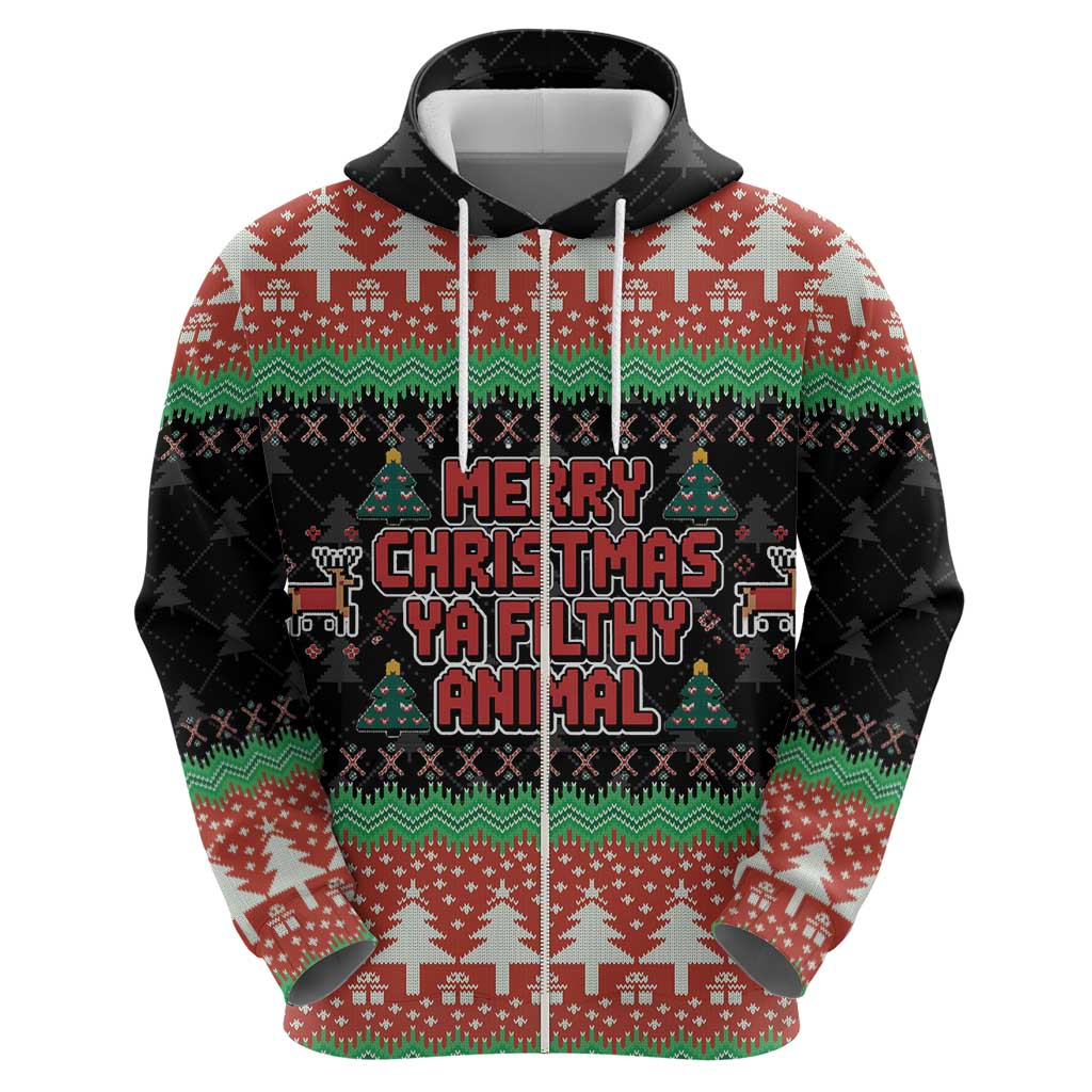 Merry Christmas Ya Filthy Animal Zip Hoodie Retro Christmas Humor - Wonder Print Shop