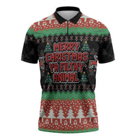 Merry Christmas Ya Filthy Animal Zipper Polo Shirt Retro Christmas Humor - Wonder Print Shop