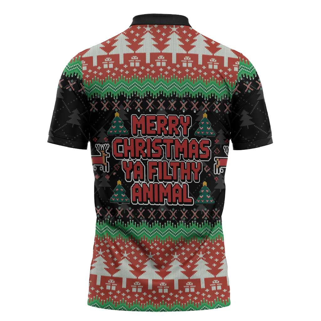 Merry Christmas Ya Filthy Animal Zipper Polo Shirt Retro Christmas Humor - Wonder Print Shop